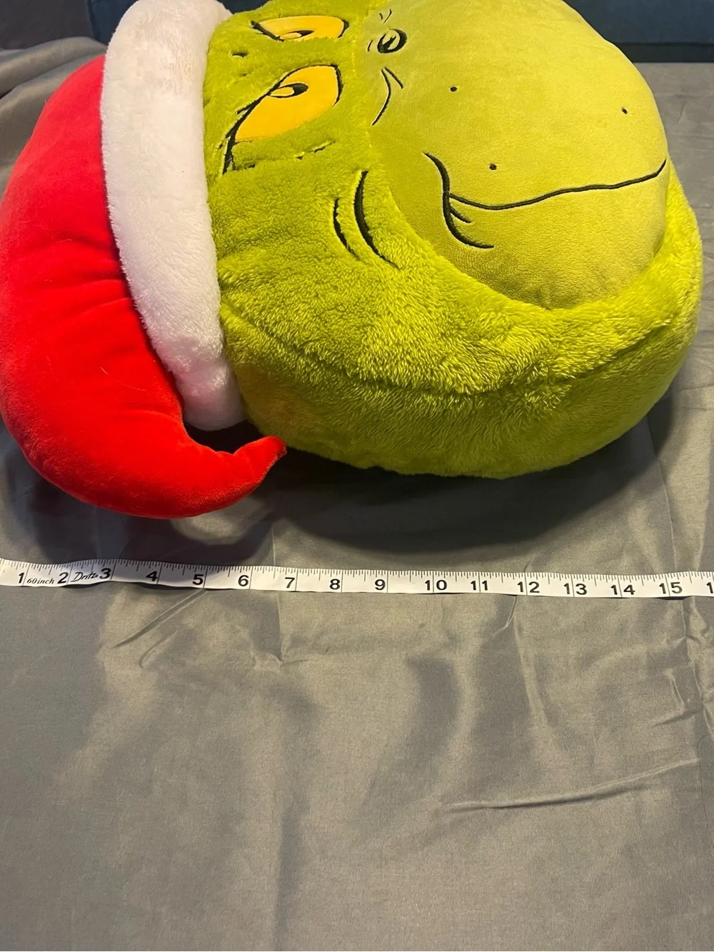 Grinch Holiday Face Plush Pillow - Green with Red Santa Hat